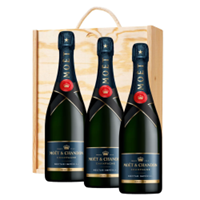 Buy & Send 3 x Moet & Chandon Nectar Demi Sec Champagne 75cl In A Pine Wooden Gift Box