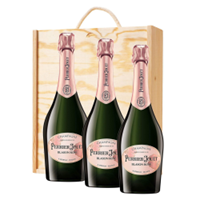 Buy & Send 3 x Perrier Jouet Blason Rose Champagne 75cl In A Pine Wooden Gift Box