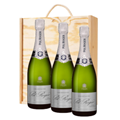 Buy & Send 3 x Pol Roger Pure Extra Brut Champagne 75cl In A Pine Wooden Gift Box