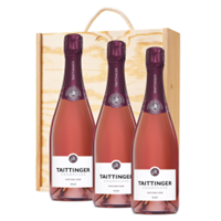 Buy & Send 3 x Taittinger Nocturne Rose Sec Champagne 75cl In A Pine Wooden Gift Box