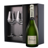 Buy & Send Ayala Brut Nature Champagne 75cl And Venezia Glasses Gift Box Set