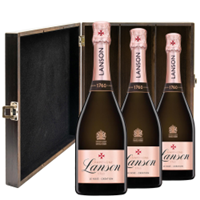 Buy & Send Lanson Le Rose Creation Champagne 75cl Three Bottle Luxury Elm Wood Gift Box