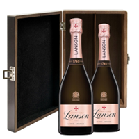 Buy & Send Lanson Le Rose Creation Champagne 75cl Twin Luxury Elm Wood Gift Box (2x75cl)