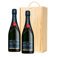 Buy & Send Moet & Chandon Nectar Demi Sec Champagne 75cl Twin Pine Wooden Gift Box (2x75cl)