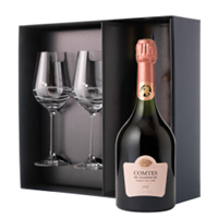 Buy & Send Taittinger Comtes de Champagne Rose 2009 75cl And Venezia Glasses Gift Box Set